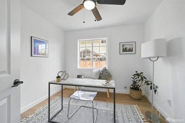 3901 La Colina Rd, El Sobrante, CA 94803 - home office with a ceiling fan, wood finished floors, and baseboards