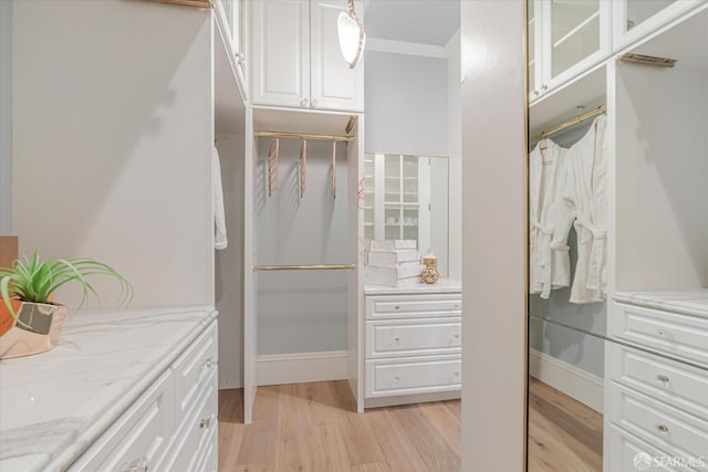 walk in closet with light wood-type flooring