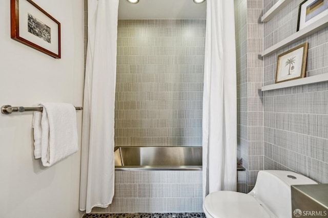 6 Mint Plz Unit 900A, San Francisco, CA 94103 - bathroom with tiled shower / bath, recessed lighting, tile patterned floors, and tile walls