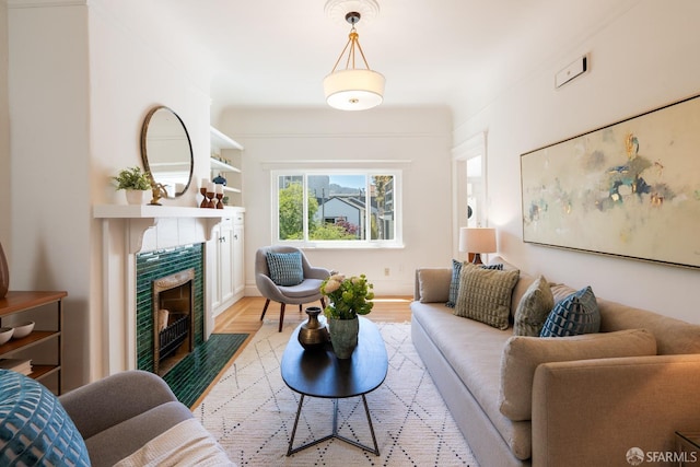 350 Dolores St, San Francisco, CA 94110 - living room with light wood-type flooring and a tile fireplace