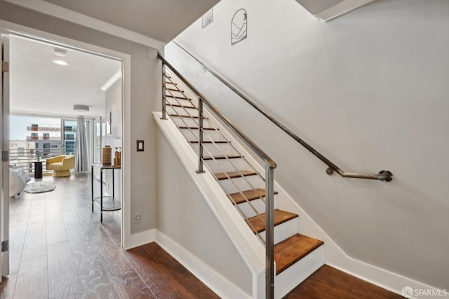 staircase featuring wood-type flooring