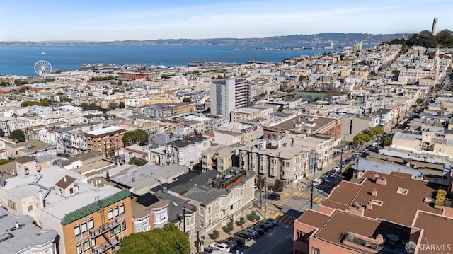 aerial view with a view of city and a water view