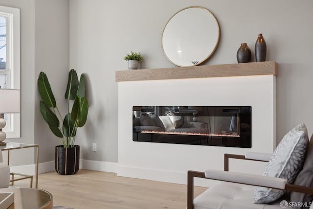 living area with hardwood / wood-style flooring