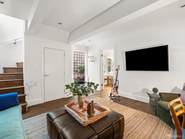 1850 Laguna St, San Francisco, CA 94115 - living room featuring wood finished floors, stairway, and baseboards