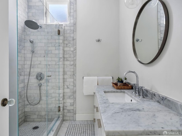 1850 Laguna St, San Francisco, CA 94115 - bathroom with vanity, a stall shower, tile patterned flooring, and baseboards