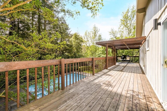 deck with a fenced in pool