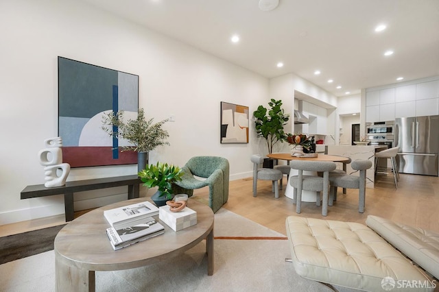 1935-1937 Greenwich St, San Francisco, CA 94123 - living room featuring baseboards, light wood-type flooring, and recessed lighting