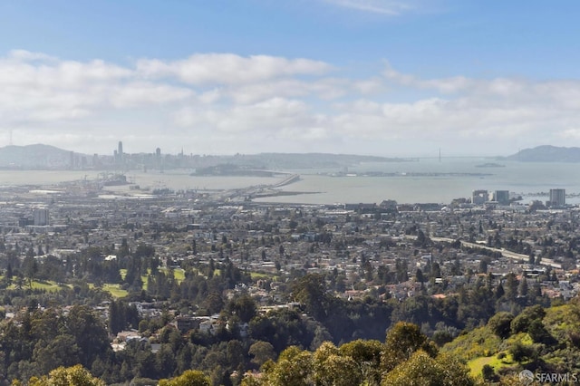 bird's eye view featuring a water view and a view of city