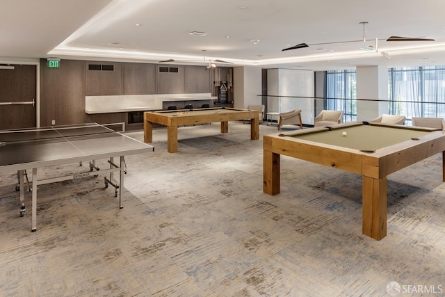 318 Main St Unit 4E, San Francisco, CA 94105 - rec room featuring billiards, a tray ceiling, and light colored carpet