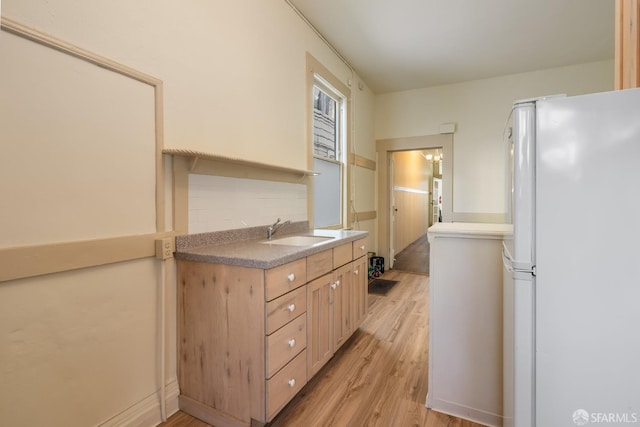 3046-3048 Polk St, San Francisco, CA 94109 - kitchen with freestanding refrigerator and light wood-type flooring