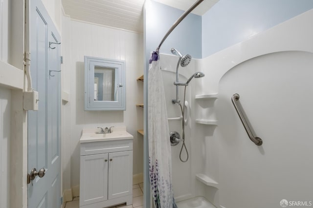 3046-3048 Polk St, San Francisco, CA 94109 - full bathroom with a shower with curtain, vanity, and tile patterned flooring