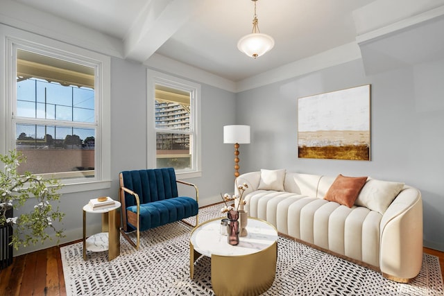 3046-3048 Polk St, San Francisco, CA 94109 - living area featuring wood-type flooring, plenty of natural light, and beam ceiling