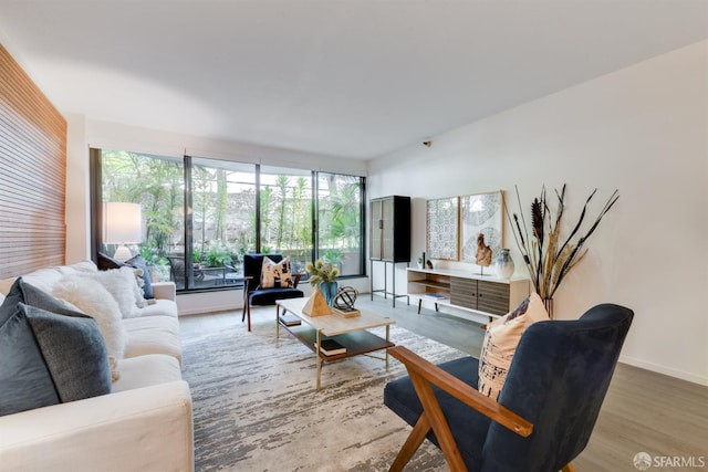 living room with wood finished floors and baseboards