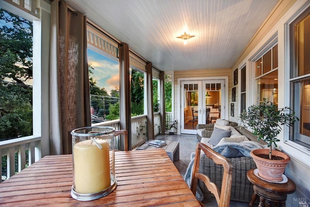 sunroom featuring french doors
