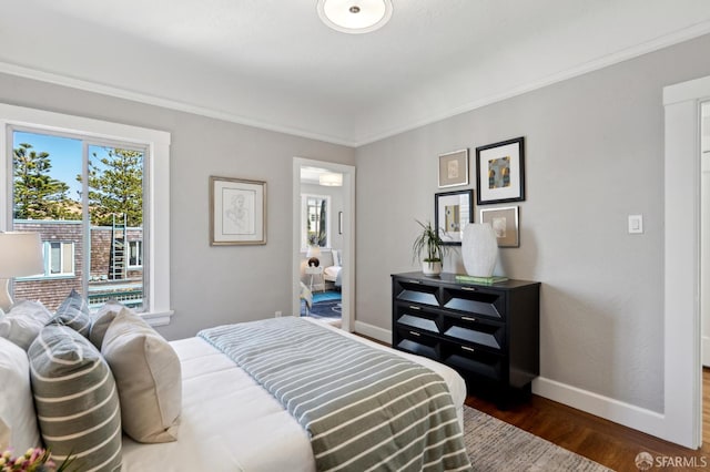 510 11th Ave, San Francisco, CA 94118 - bedroom with baseboards, dark wood-style floors, and ornamental molding