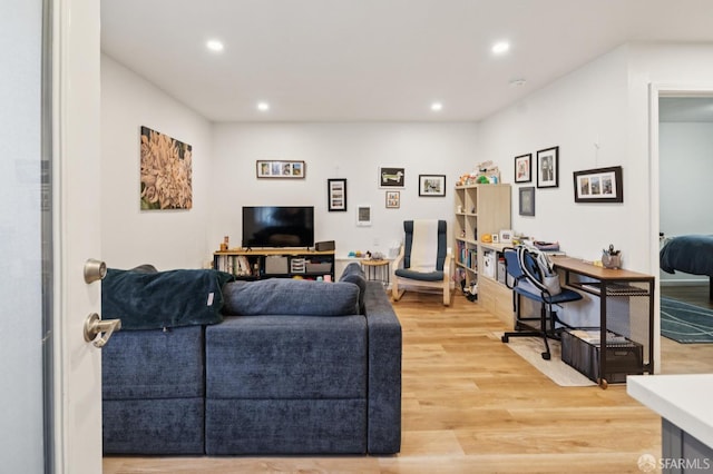 968-970 Broadway, San Francisco, CA 94133 - living room featuring light wood-type flooring, recessed lighting, and an office area