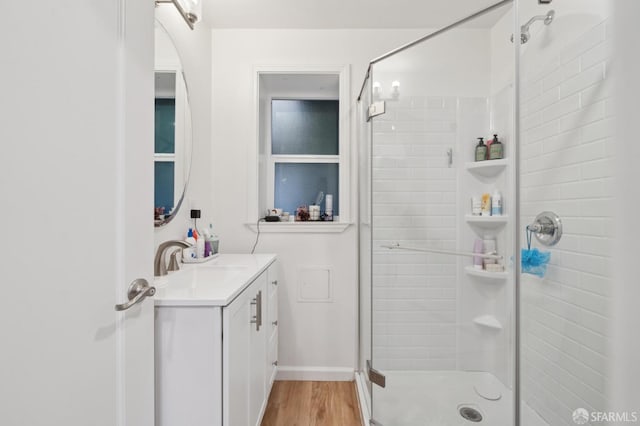 968-970 Broadway, San Francisco, CA 94133 - full bath featuring vanity, a stall shower, and wood finished floors