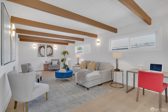4330 Jana Vista Rd, El Sobrante, CA 94803 - living room with beam ceiling, light wood finished floors, and baseboards