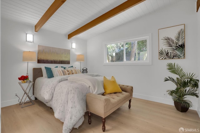 4330 Jana Vista Rd, El Sobrante, CA 94803 - bedroom featuring baseboards, light wood-style flooring, and wooden ceiling with exposed beams