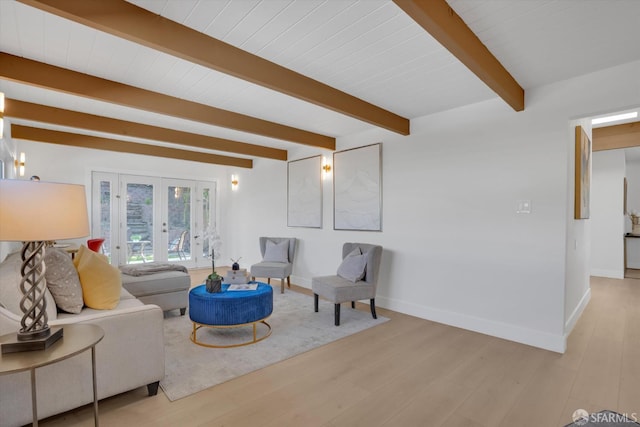 4330 Jana Vista Rd, El Sobrante, CA 94803 - living area featuring beam ceiling, french doors, wood finished floors, and baseboards