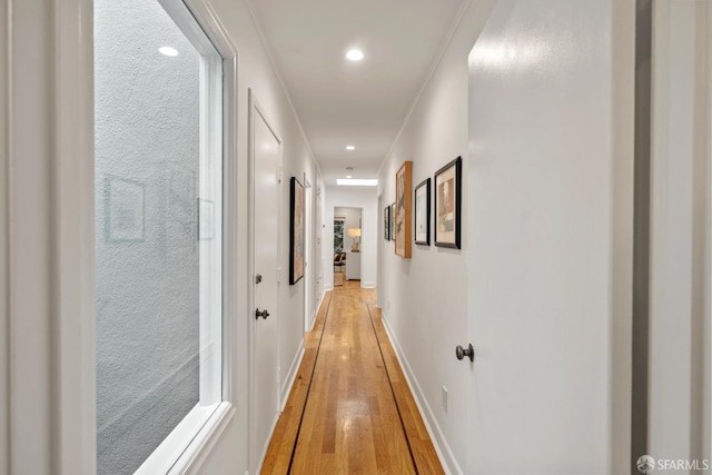 1871 Alemany Blvd, San Francisco, CA 94112 - hall featuring light wood-style floors, recessed lighting, baseboards, and ornamental molding