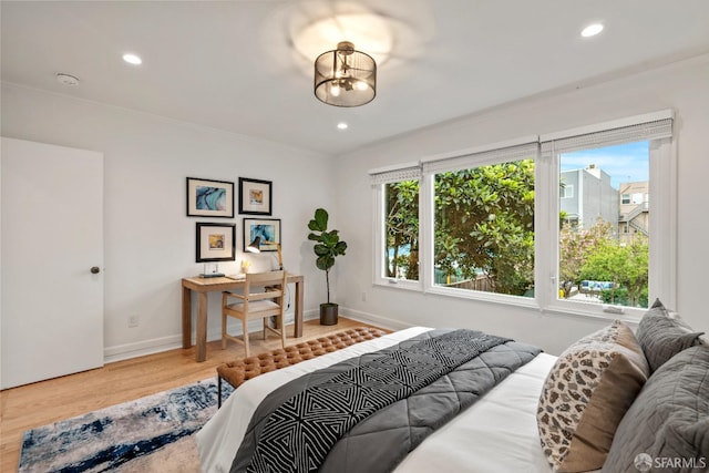 1871 Alemany Blvd, San Francisco, CA 94112 - bedroom featuring wood finished floors, baseboards, ornamental molding, recessed lighting, and a chandelier
