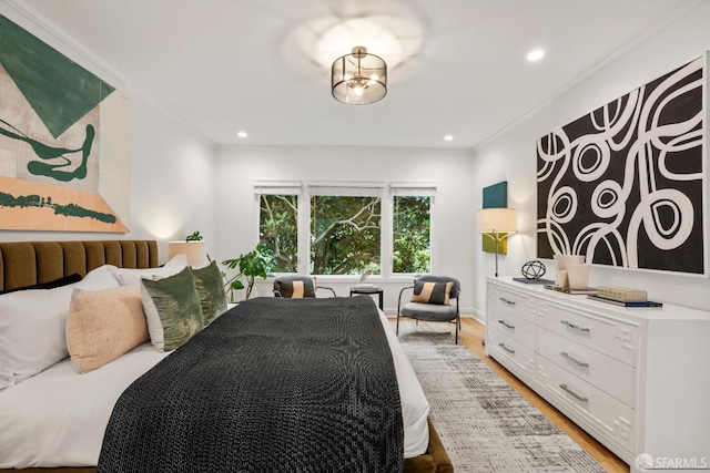 1871 Alemany Blvd, San Francisco, CA 94112 - bedroom with ornamental molding, light wood-type flooring, recessed lighting, and a chandelier