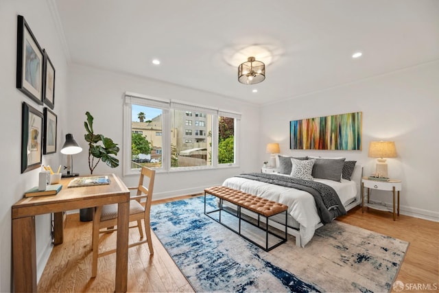 1871 Alemany Blvd, San Francisco, CA 94112 - bedroom featuring baseboards, wood finished floors, recessed lighting, and crown molding