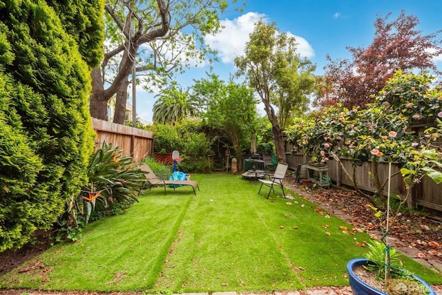 view of yard featuring a fenced backyard