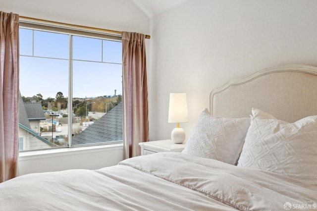 bedroom featuring vaulted ceiling