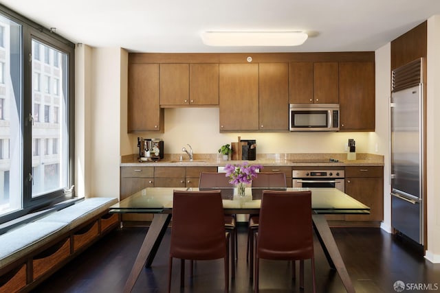 kitchen with sink, dark wood-type flooring, and stainless steel appliances