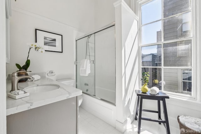 436 Page St, San Francisco, CA 94102 - full bathroom with shower / bath combination with glass door, tile patterned flooring, toilet, and vanity