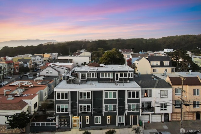 view of aerial view at dusk