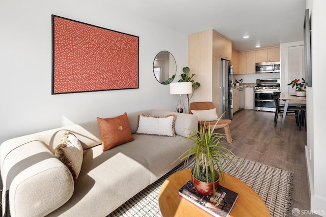 living room featuring dark hardwood / wood-style flooring