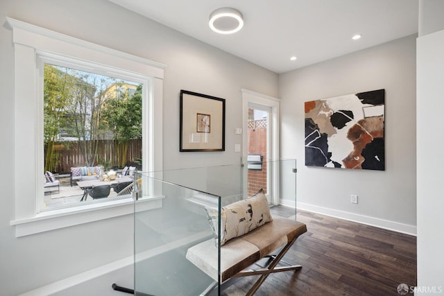 living area with dark hardwood / wood-style floors