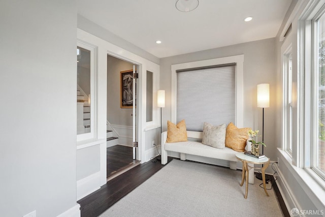 living area featuring dark hardwood / wood-style flooring