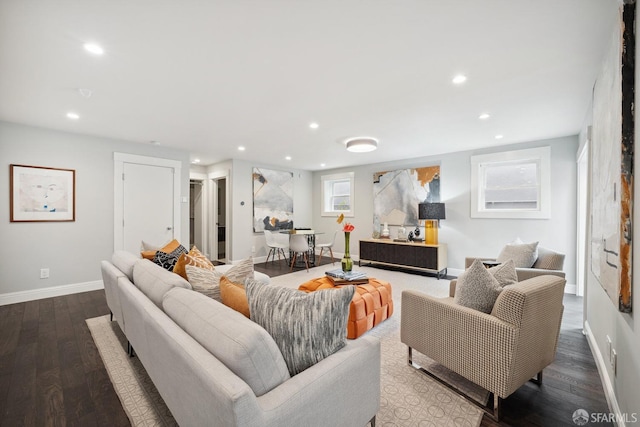 living room with dark wood-type flooring