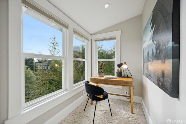 office space featuring vaulted ceiling