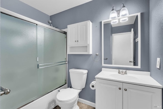 1607 California Dr, Vacaville, CA 95687 - bathroom with vanity, shower / bath combination with glass door, and a textured wall