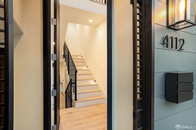 interior space featuring recessed lighting and wood finished floors