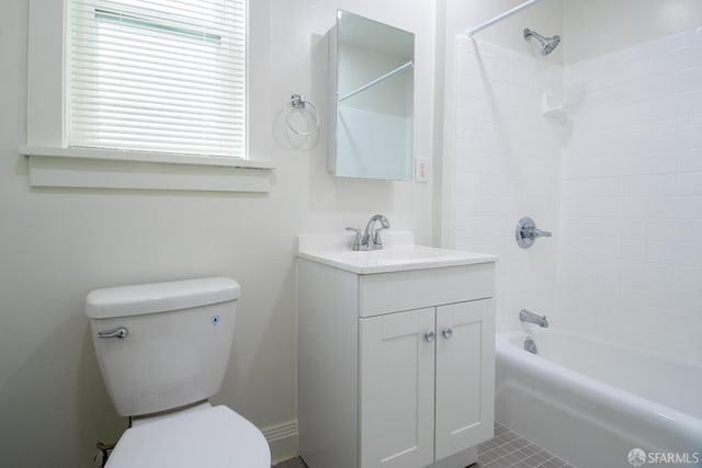 full bathroom with shower / bathing tub combination, vanity, and toilet