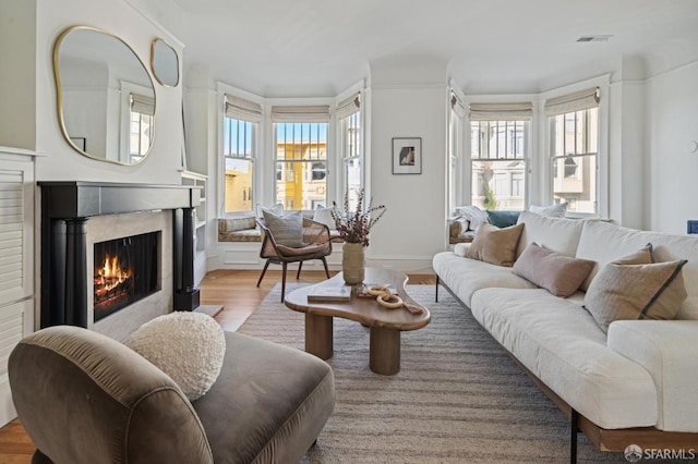 living room with light wood-type flooring and a healthy amount of sunlight