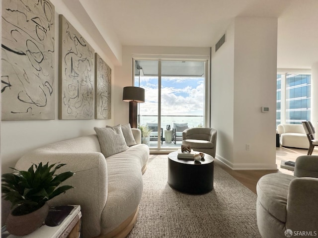 living room with hardwood / wood-style flooring