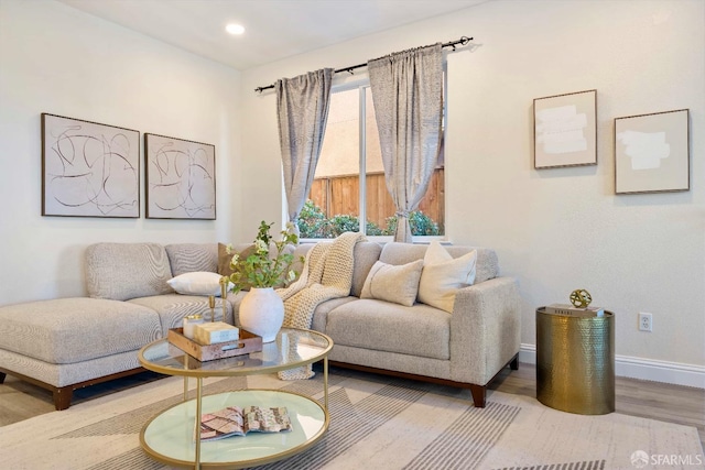 living room with hardwood / wood-style flooring