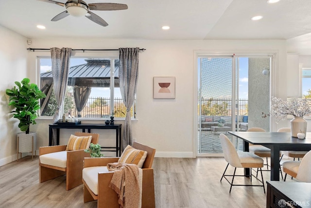 interior space featuring ceiling fan and light hardwood / wood-style floors