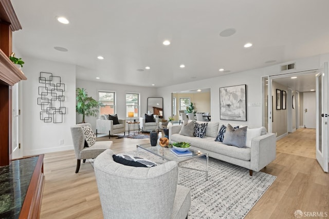 living room featuring light hardwood / wood-style flooring