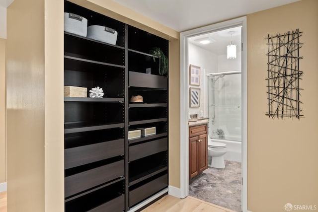 spacious closet with light hardwood / wood-style flooring