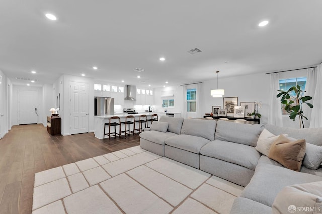 living room featuring light hardwood / wood-style floors