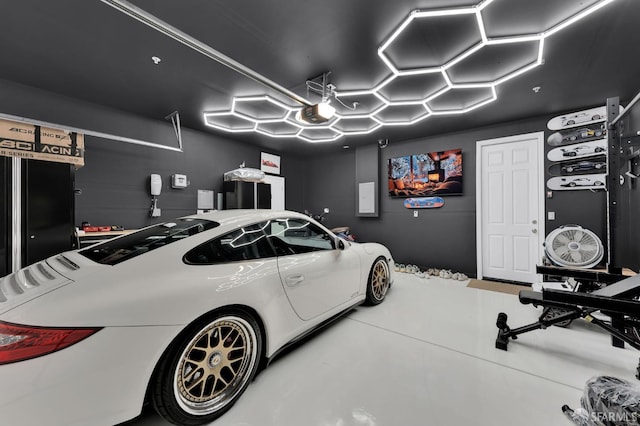 garage with a garage door opener