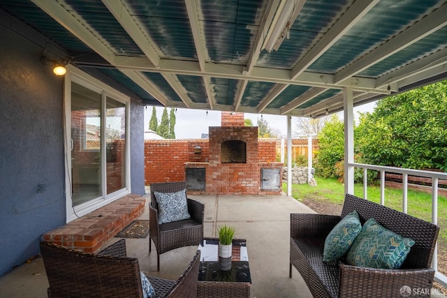 4301 Hillview Dr, Pittsburg, CA 94565 - view of patio with a fenced backyard and an outdoor brick fireplace